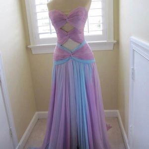 Gorgeous, silk chiffon Jovani watercolor gown.